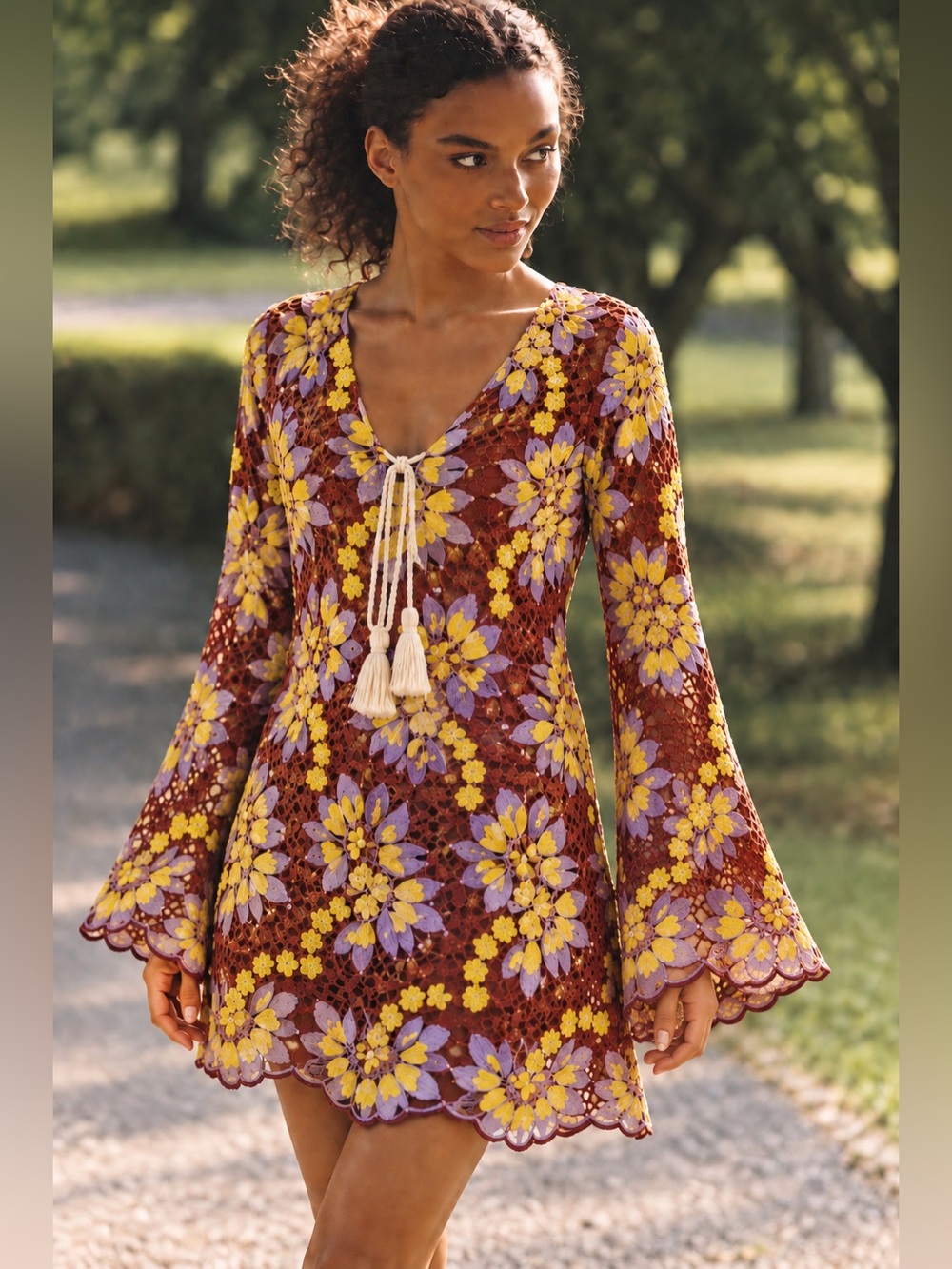 NWT Rare Just Me Sample Boho Floral Embroidered Lace Dress Small